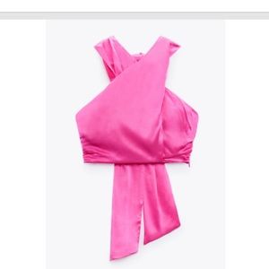 women’s hot pink cropped high neck top